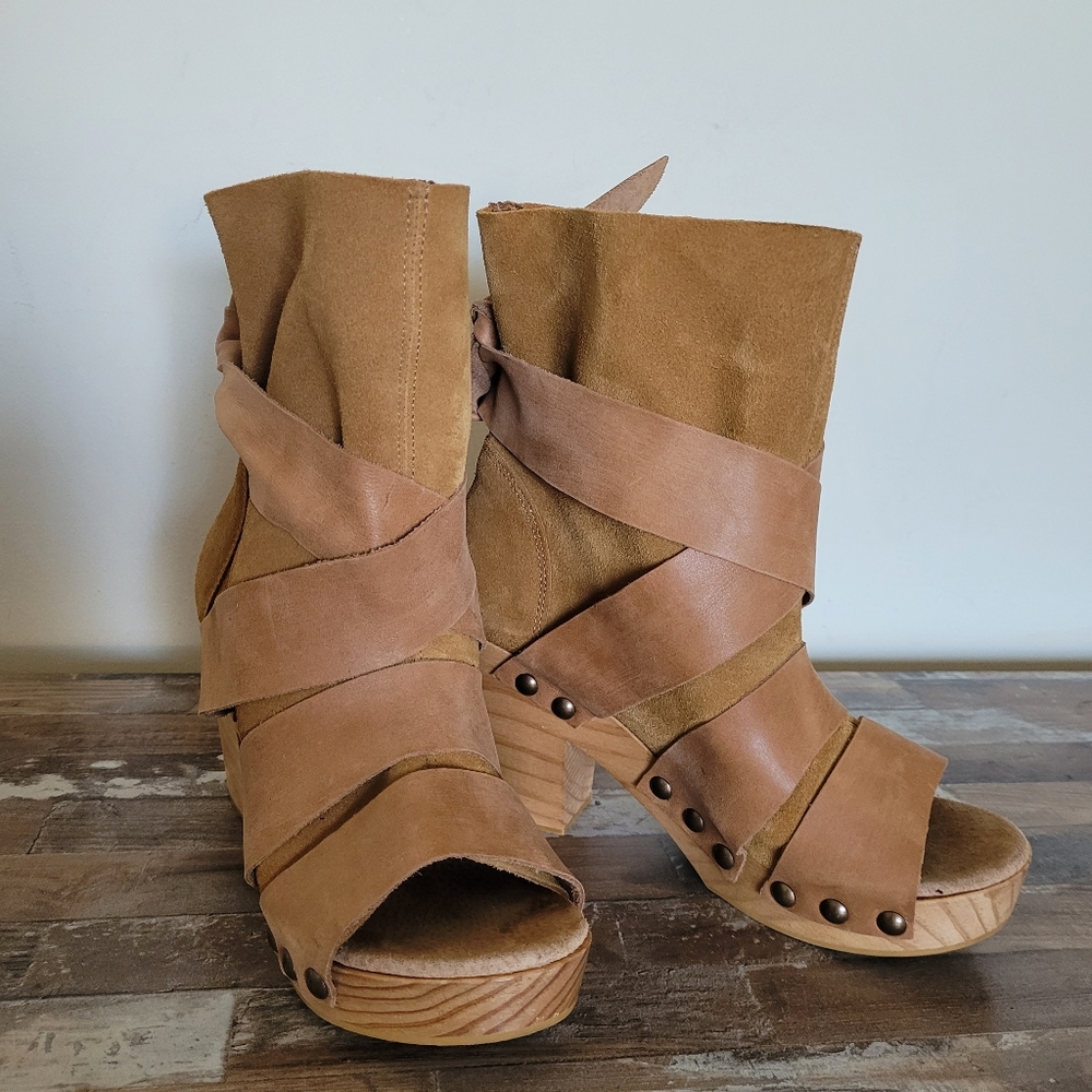 Free people Block Heels Peep Toe Ankle Clog Bootie - Picture 7 of 11